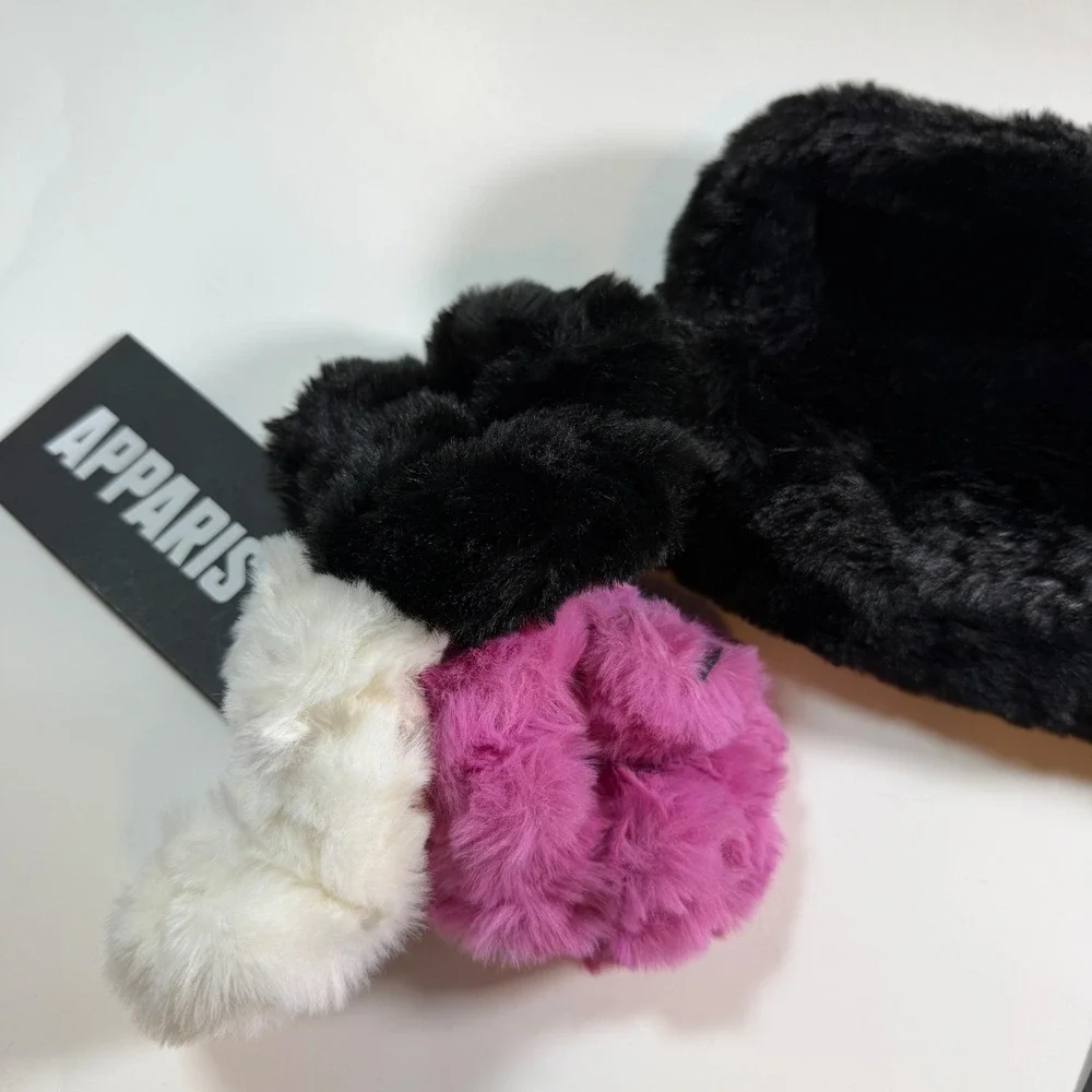 Apparis Faux Fur Pouch and Scrunchie Set OS Black Pink White New